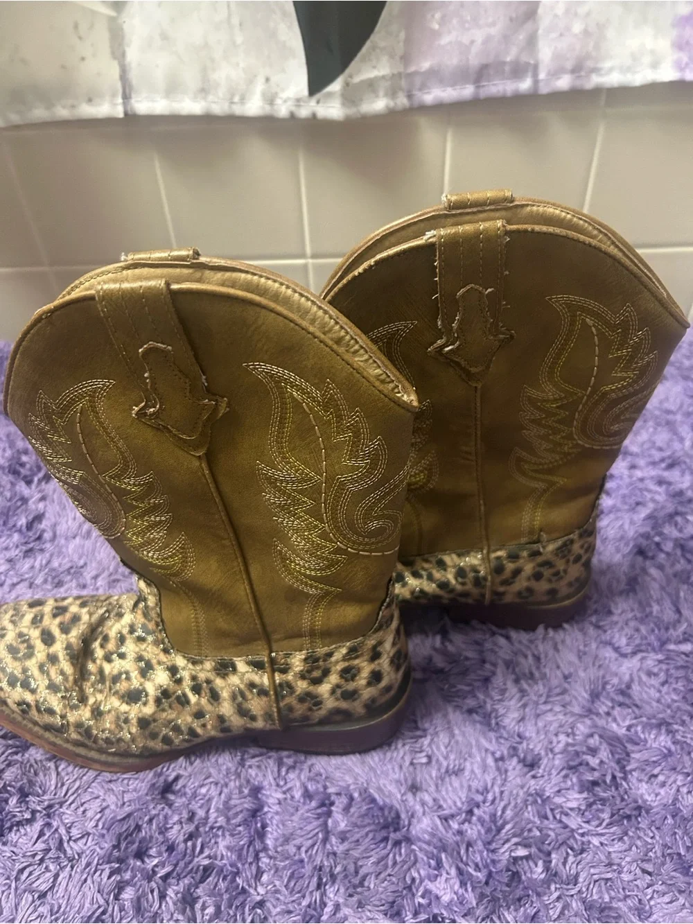 Roper Brown and Leopard w/Gold Glitter Wide Square Toe Little Kids Cowboy Boots